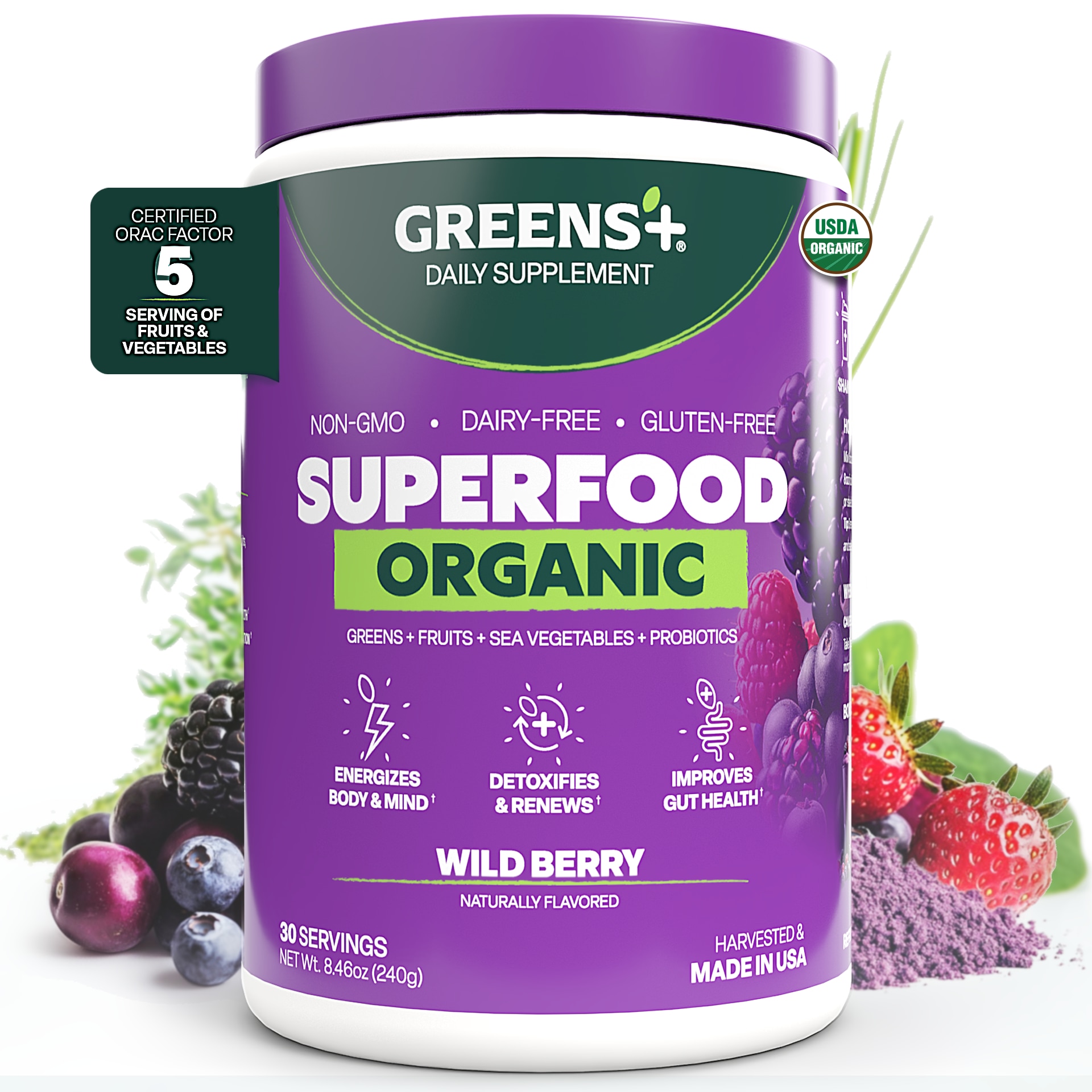 Greens Plus Organic Superfood Wild Berry